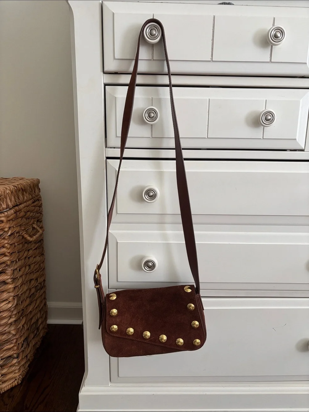 Madewell Brown Suede Gold Stud Crossbody Bag - Picture 2 of 7